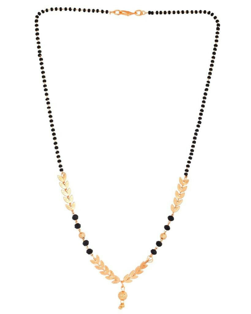 VOJ Gold-Polished Leaf Design Beaded Chain Mangalsutra 