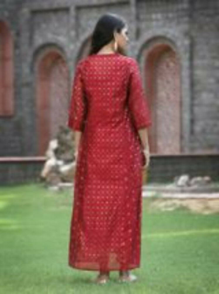 Juniper Women Maroon Chanderi Silk Solid Anarkali Kurta