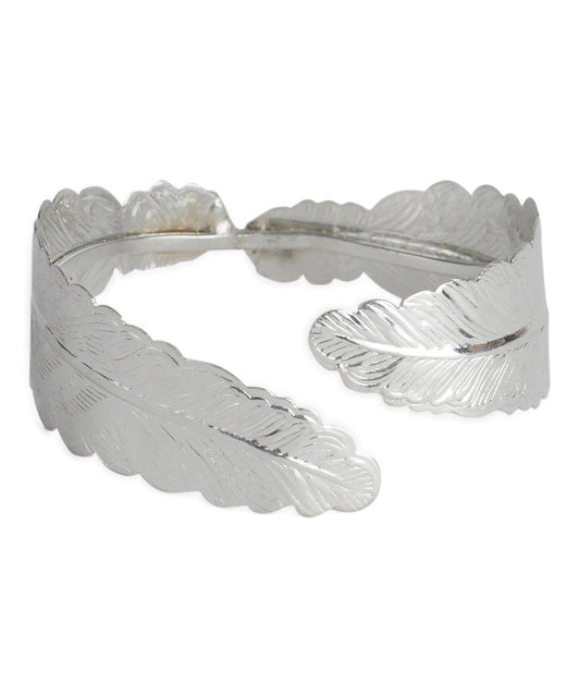 Brass Alloy Siver Plated Leaf Shape Cuff Bangle - The Pari 