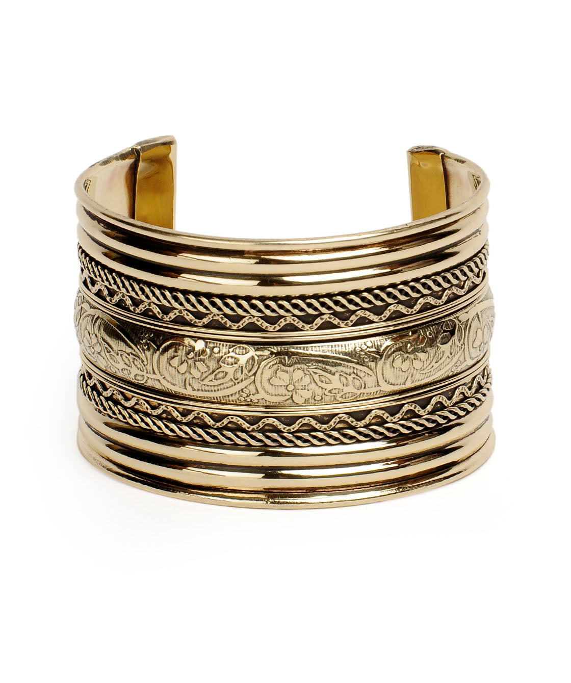 Brass Alloy Classic Engraved Gold Cuff Bangle - The Pari 