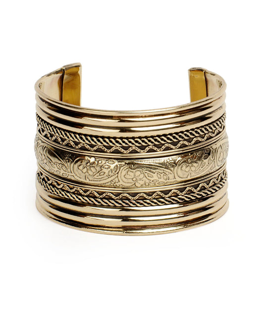 Brass Alloy Classic Engraved Gold Cuff Bangle - The Pari 