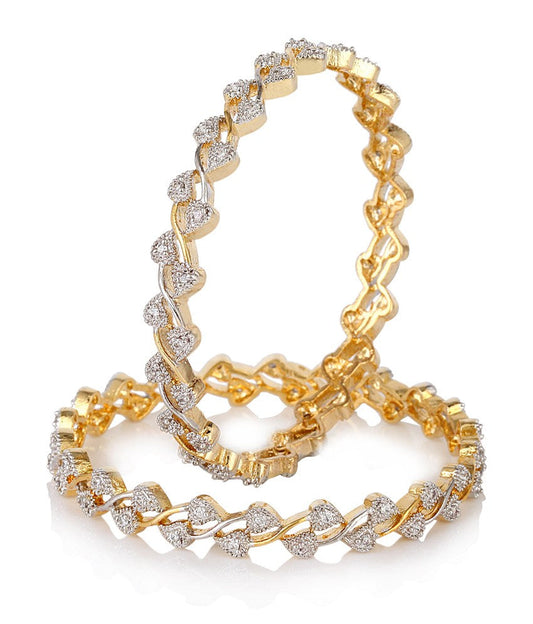 Gold-Polished Alloy Leaf Shaped Ad Bangle Set - The Pari 