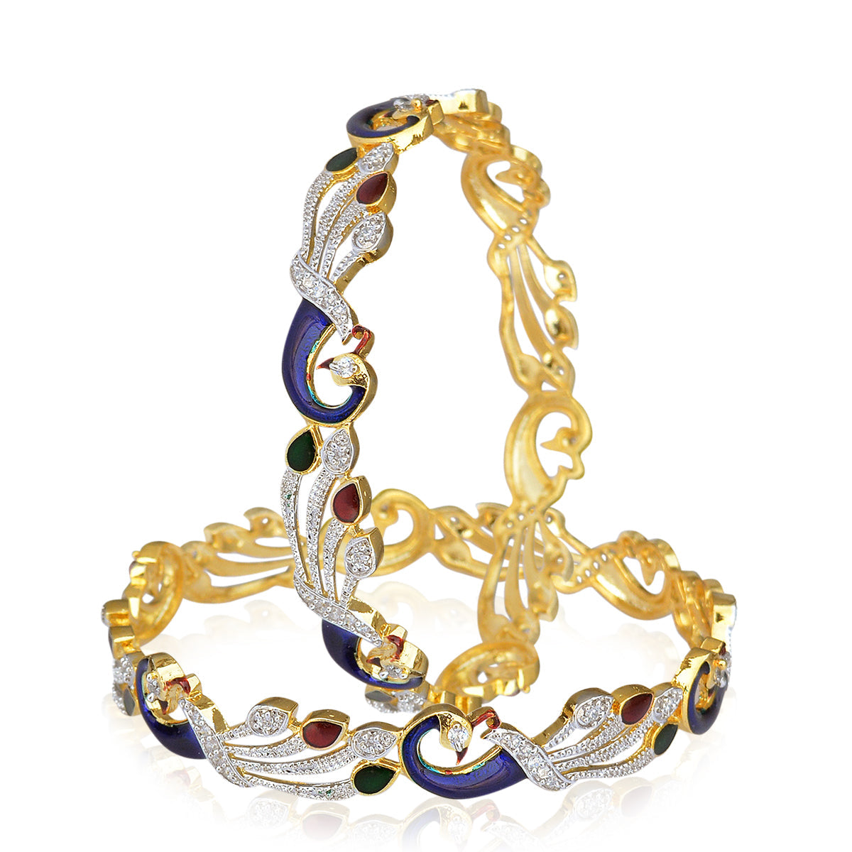 Gold-Polished Alloy Enamel Coated Ad Peacock Bangle Set - The Pari | Grab2Buy