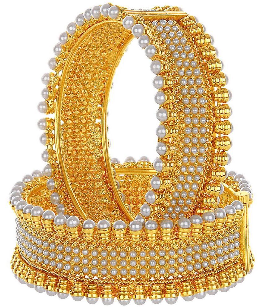 Gold-Plated Alloy Pearl Studded Designer Screw Bangle Set - The Pari - Grab2buy