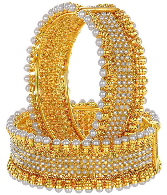 Gold-Plated Alloy Pearl Studded Designer Screw Bangle Set - The Pari - Grab2buy