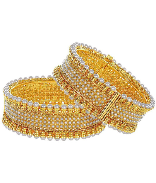 Gold-Plated Alloy Pearl Studded Designer Screw Bangle Set - The Pari - Grab2buy