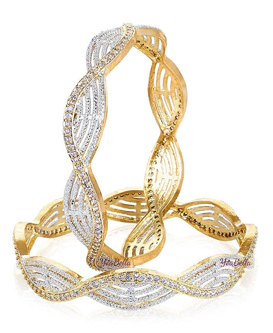 Gold-Plated Alloy Spiral Design American Diamond Bangles - The Pari - Grab2buy