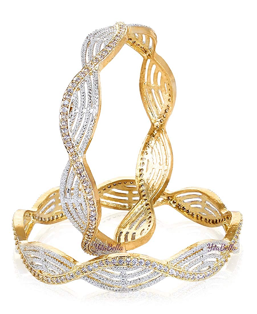 Gold-Polished Alloy Spiral Design American Diamond Bangles - The Pari 