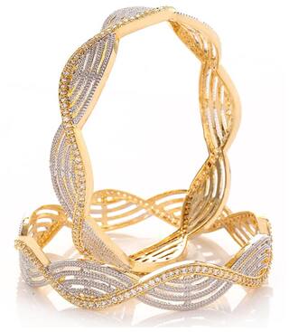 Gold-Polished Alloy Spiral Design American Diamond Bangles - The Pari 