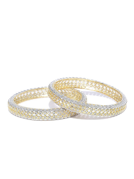 Gold-Plated Alloy Elagant Design American Diamond Bangle Set - The Pari - Grab2buy