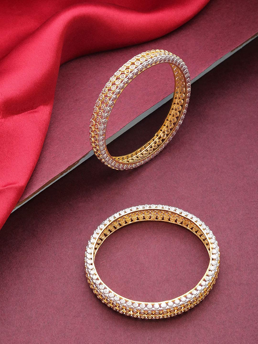 Gold-Polished Alloy Elagant Design American Diamond Bangle Set - The Pari 