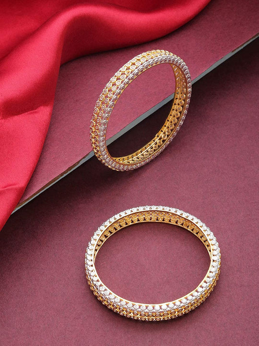 Gold-Polished Alloy Elagant Design American Diamond Bangle Set - The Pari 