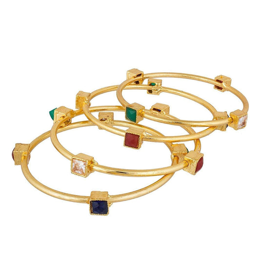 Gold-Polished Alloy Multicolor Bangle Set - The Pari 