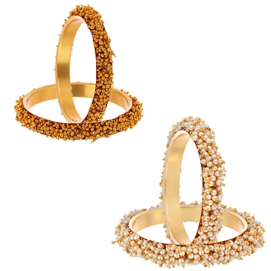 Gold-Polished Alloy Combo Of Handmade Gold And Pearl Bangle - The Pari 
