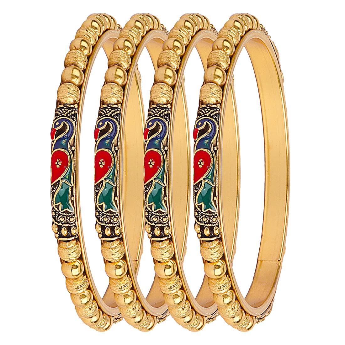 Gold-Polished Alloy Peacock Design Set Of 4 Bangles - The Pari 