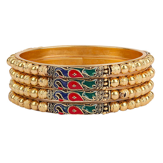 Gold-Plated Alloy Peacock Design Set Of 4 Gold Plated Bangles - The Pari - Grab2buy