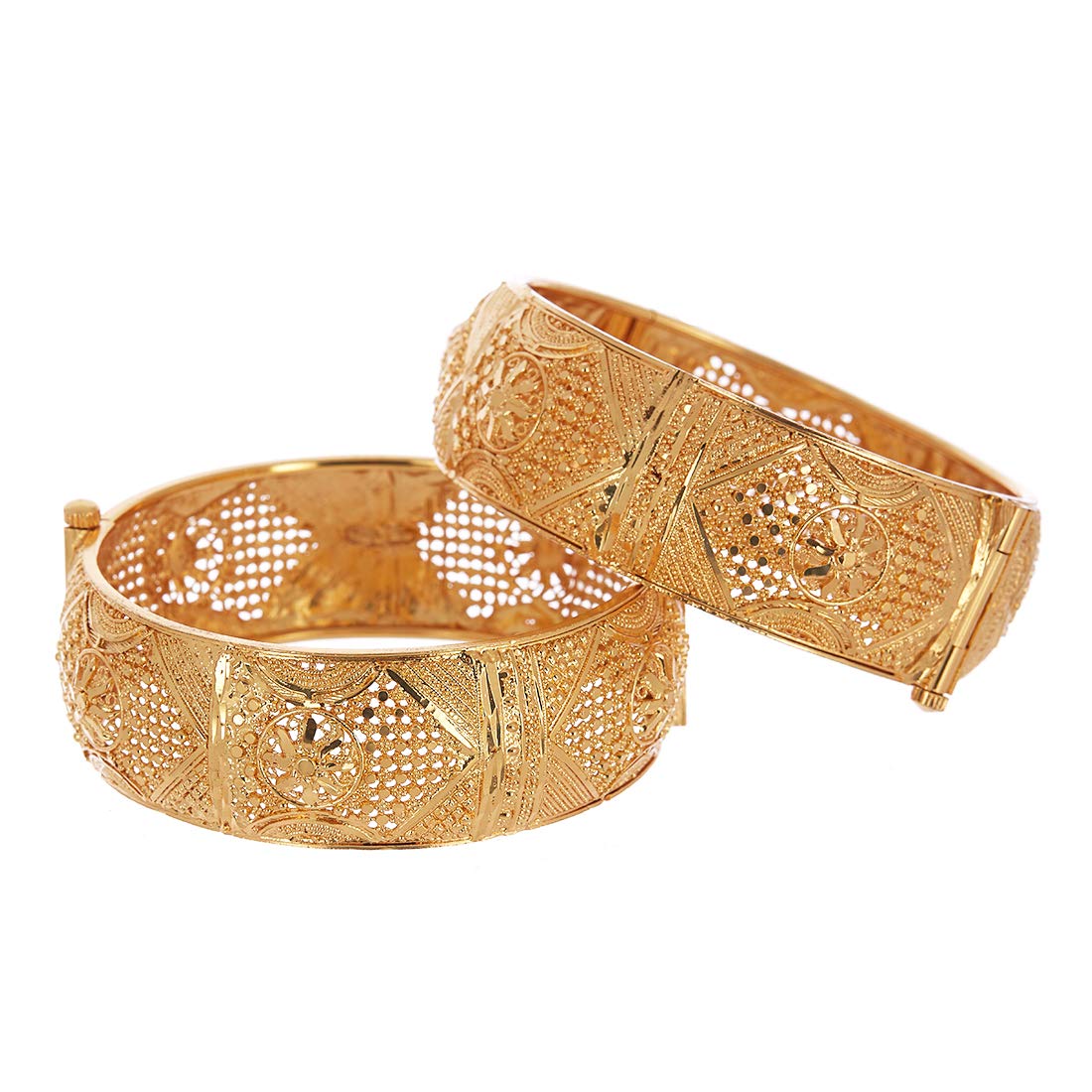 Gold-Polished Alloy Filigree Work Broad Bangles - The Pari 