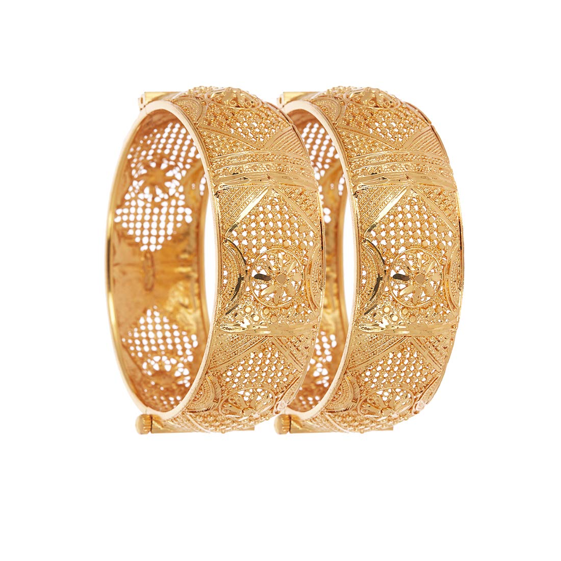 Gold-Polished Alloy Filigree Work Broad Bangles - The Pari 