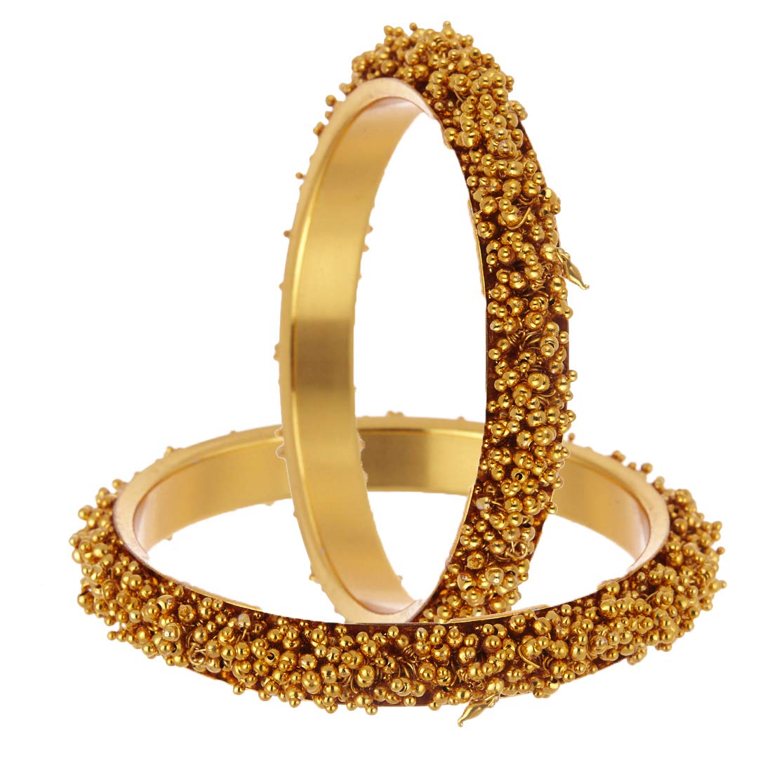 Gold-Polished Alloy Golden Handmade Beaded Bangle Set - The Pari 