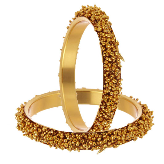 Gold-Polished Alloy Golden Handmade Beaded Bangle Set - The Pari 