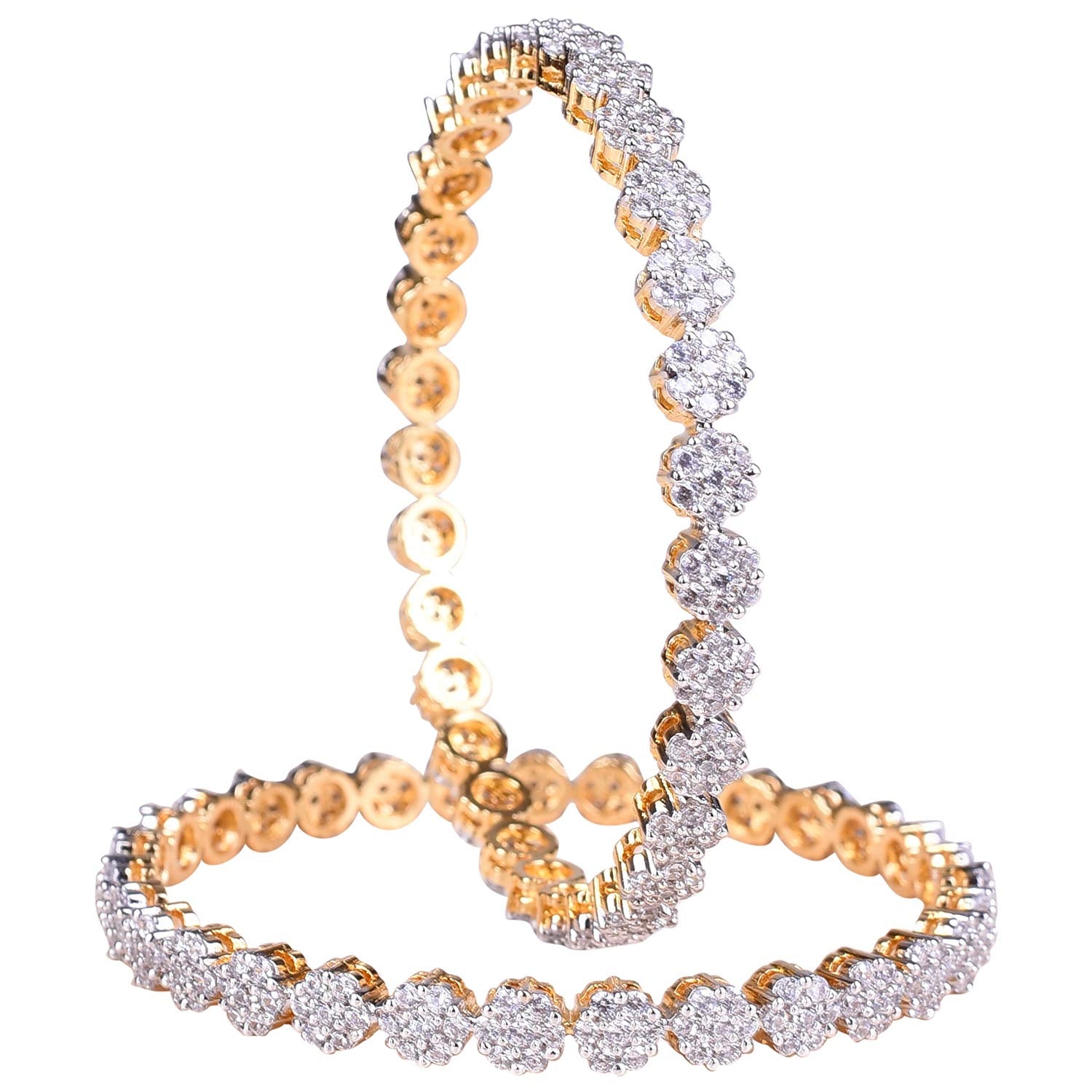 Gold-Polished Alloy Thin Flower American Diamond Bangle Set - The Pari 