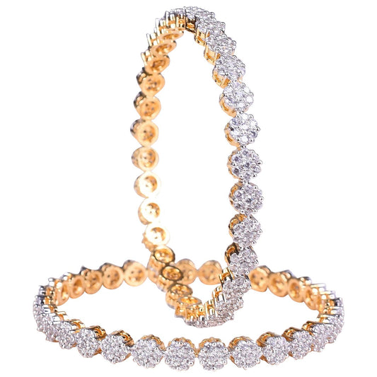Gold-Polished Alloy Thin Flower American Diamond Bangle Set - The Pari 