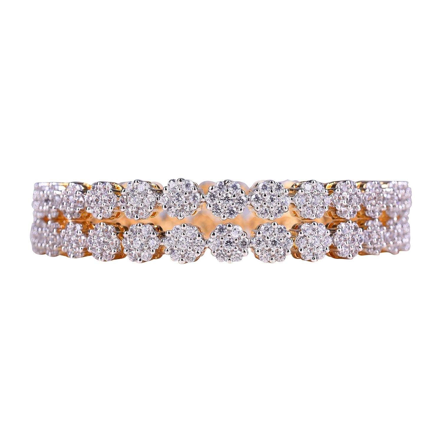 Gold-Polished Alloy Thin Flower American Diamond Bangle Set - The Pari 