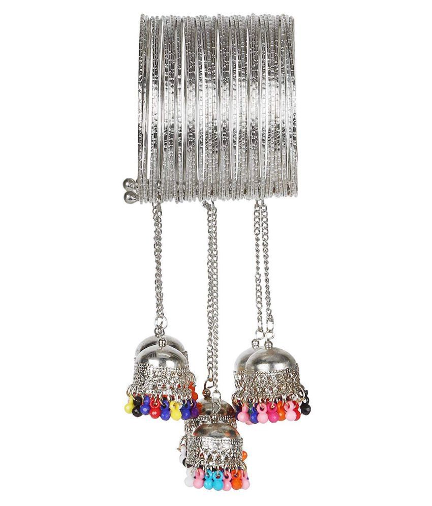 Silver-Plated Alloy Oxidised Bangle With Jhumki Hanging - The Pari 