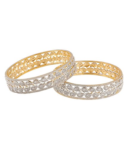 Gold-Polished Alloy Broad Leaf Design American Diamond Bangles - The Pari 