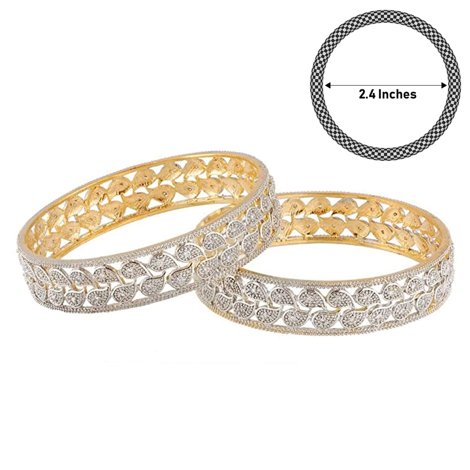 Gold-Polished Alloy Broad Leaf Design American Diamond Bangles - The Pari 