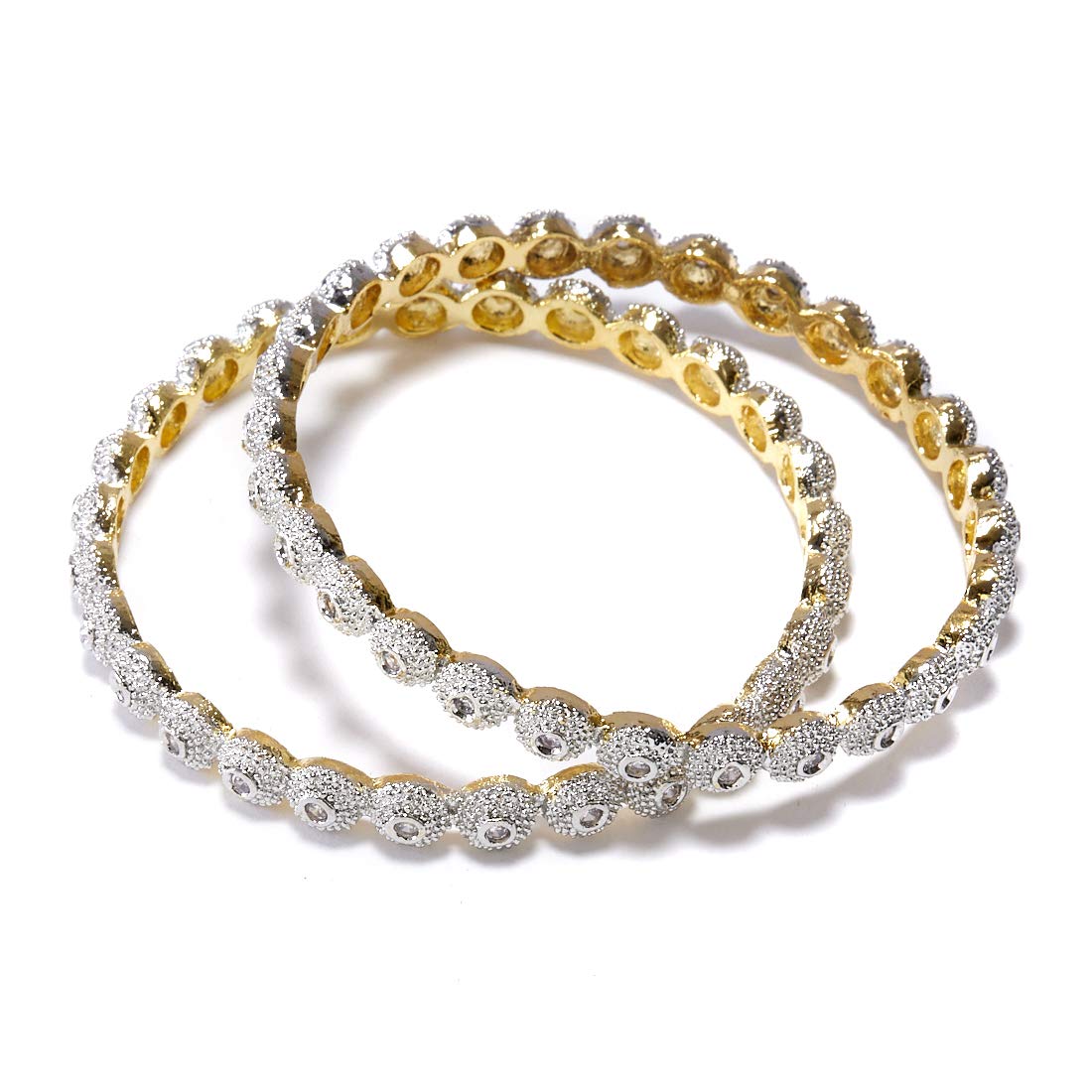 Gold-Polished Alloy Round Thin American Diamond Bangle Set - The Pari 