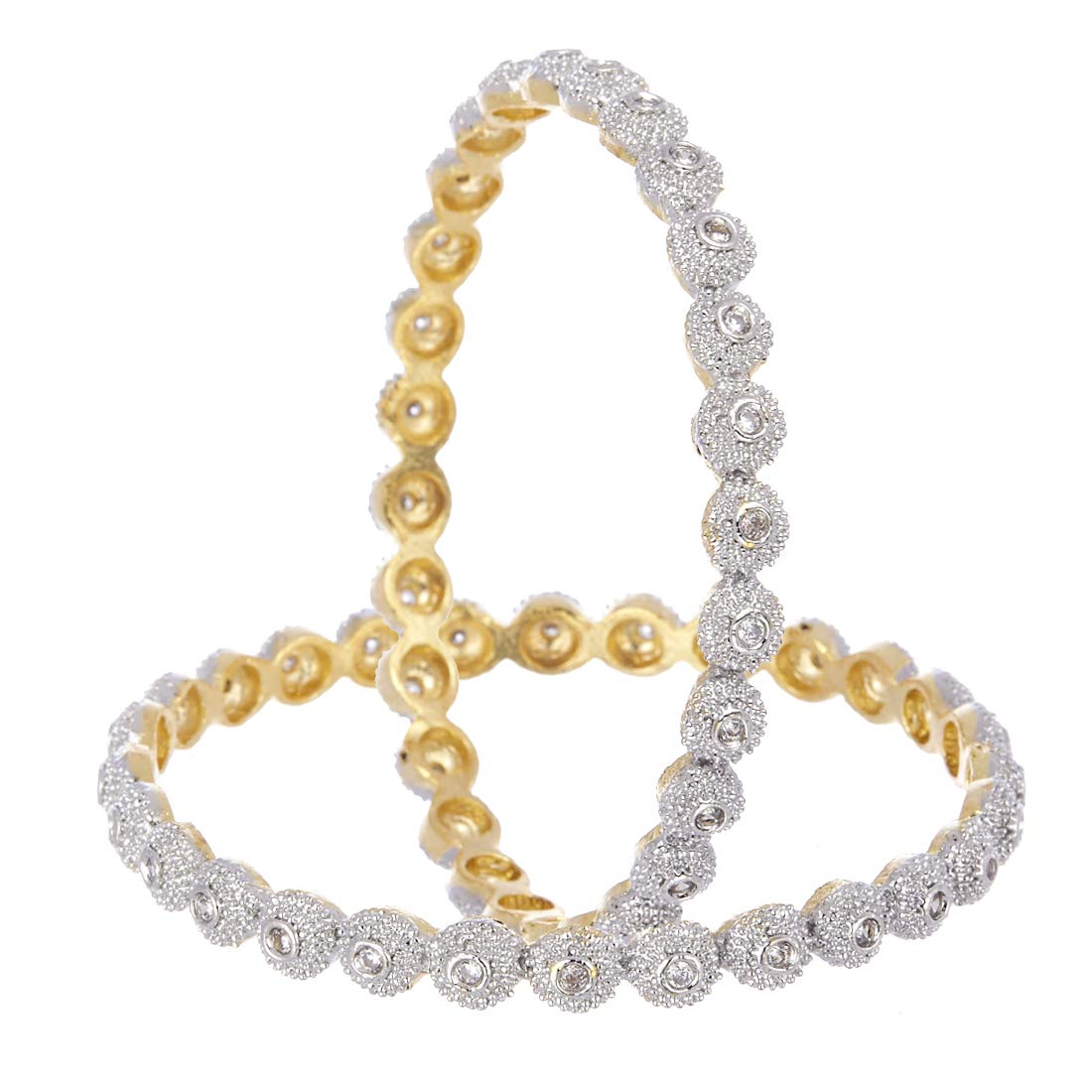 Gold-Polished Alloy Round Thin American Diamond Bangle Set - The Pari 
