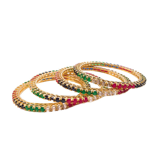 Gold-Plated Alloy Multicolour Set Of 4 American Diamond Bangles - The Pari - Grab2buy