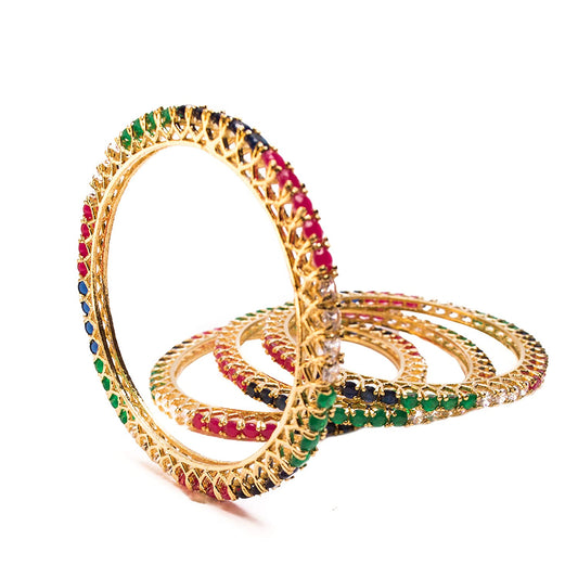 Gold-Plated Alloy Multicolour Set Of 4 American Diamond Bangles - The Pari - Grab2buy
