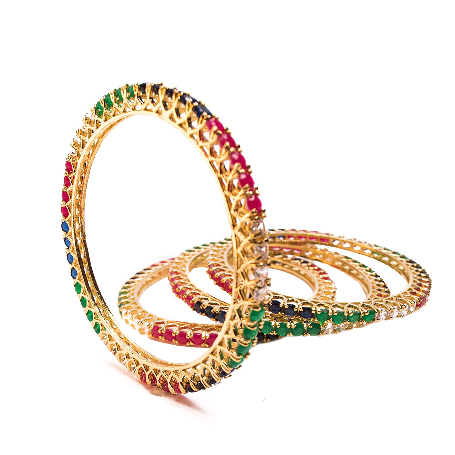 Gold-Polished Alloy Multicolour Set Of 4 American Diamond Bangles - The Pari 