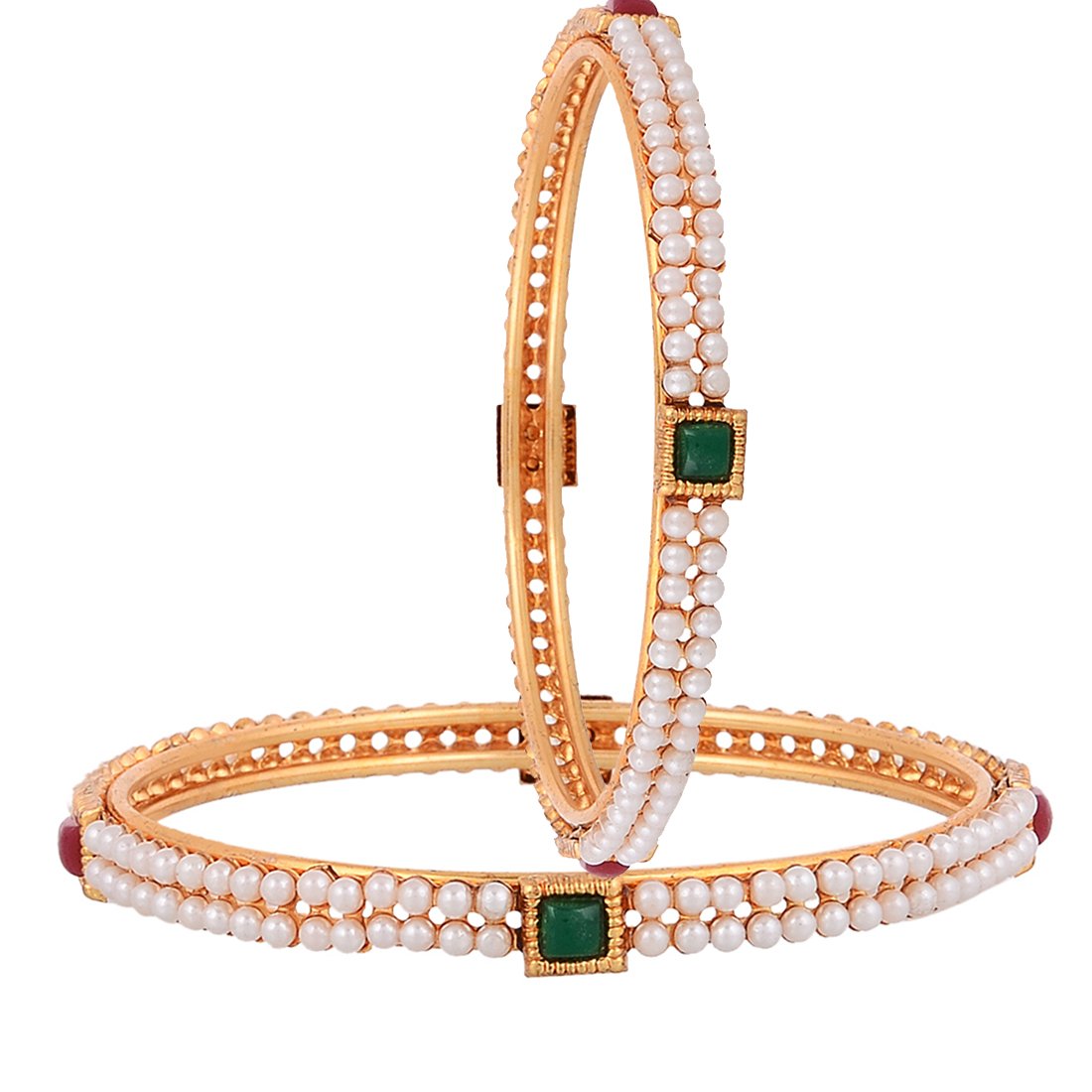 Gold-Polished Alloy Pearl Studded Multi Bangle Set - The Pari 