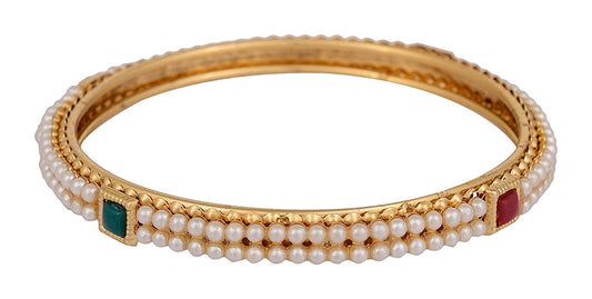 Gold-Plated Alloy Pearl Studded Multi Bangle Set - The Pari - Grab2buy