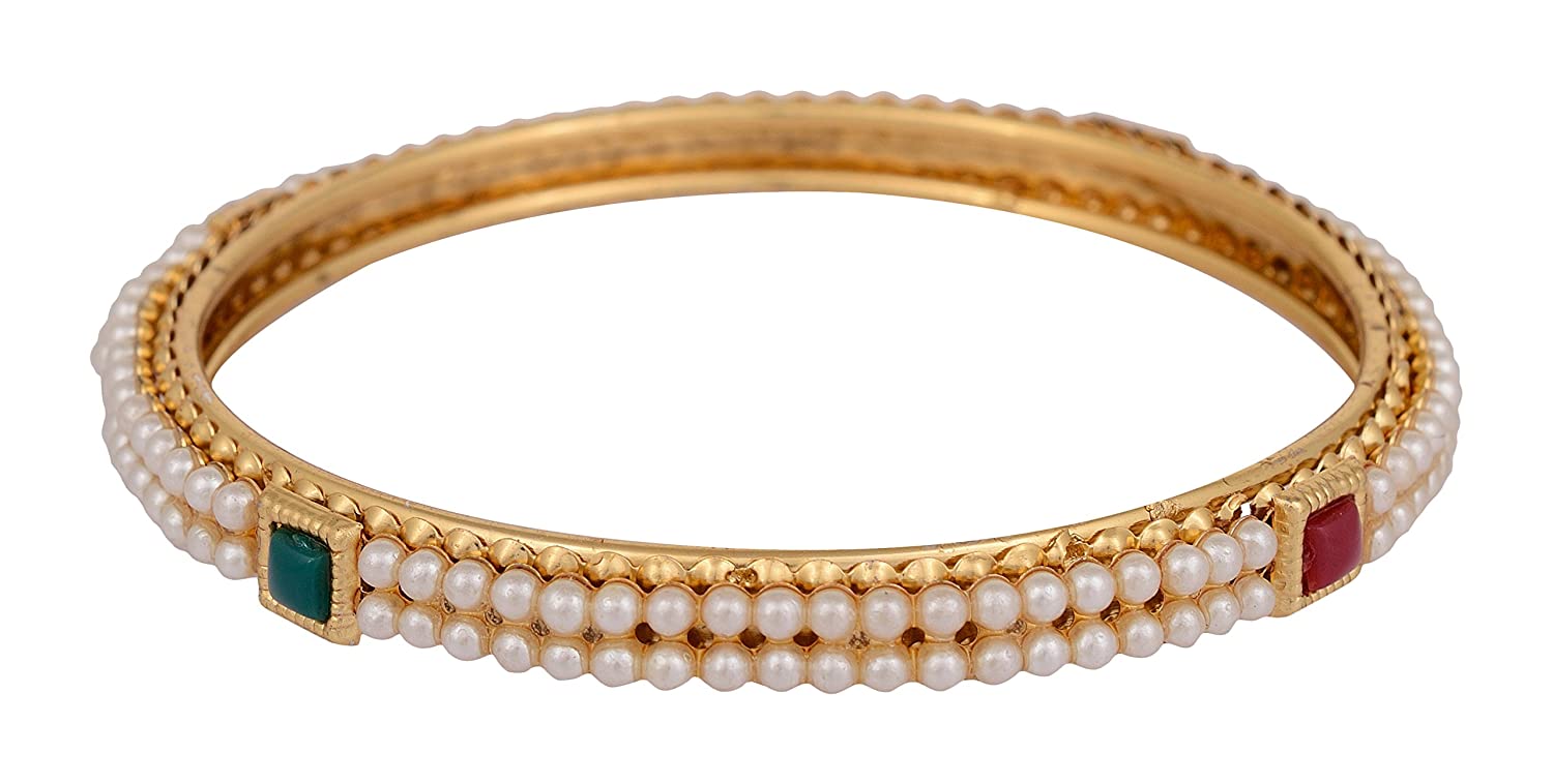 Gold-Polished Alloy Pearl Studded Multi Bangle Set - The Pari 