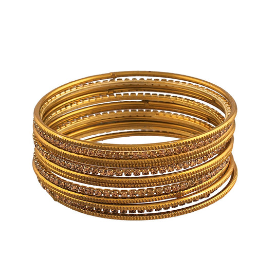Gold-Polished Alloy Set Of 12 Gold Metal Bangles - The Pari | Grab2Buy