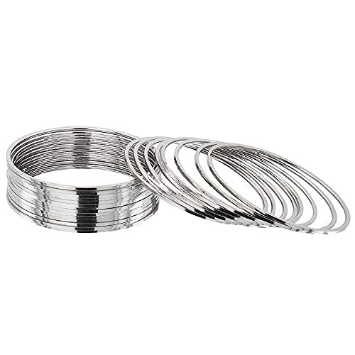 Silver-Plated Alloy Set Of 12 Silver Metal Bangles - The Pari | Grab2Buy