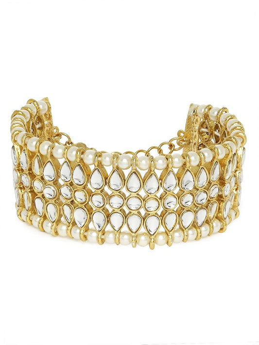 Gold-Plated Alloy Kundan Studded Bracelet - The Pari - Grab2buy