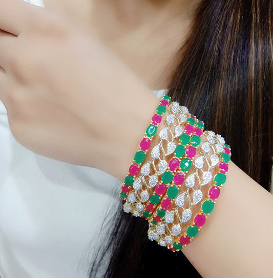 Gold-Polished Alloy American Diamond Combo Of Multi& Silver Bangles - The Pari 