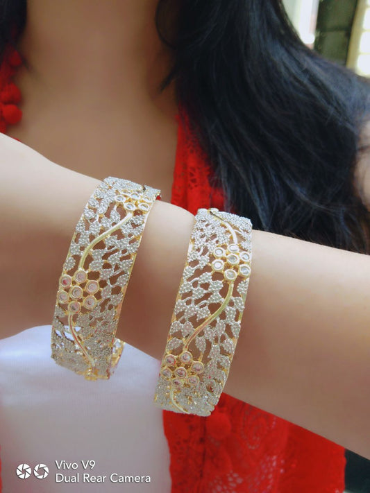 Gold-Polished Alloy 12 Designer American Diamond Bangle Set - The Pari 