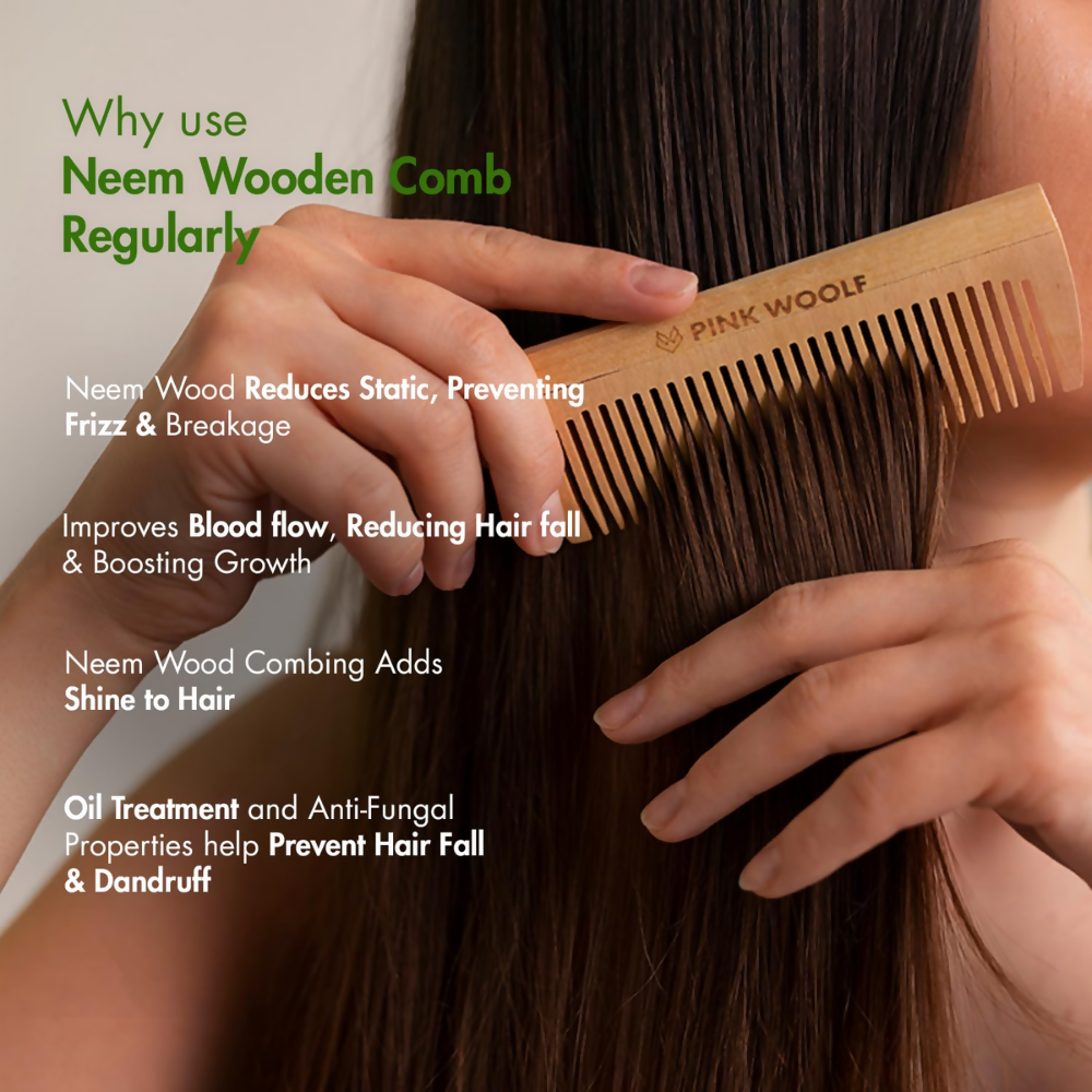 Pink Woolf Neem Wooden Comb Set for Men & Women