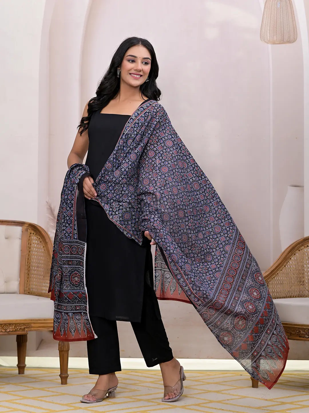 Yufta Black Pure Cotton Straight Suit Set  Grab2Buy Yufta Grab2Buy