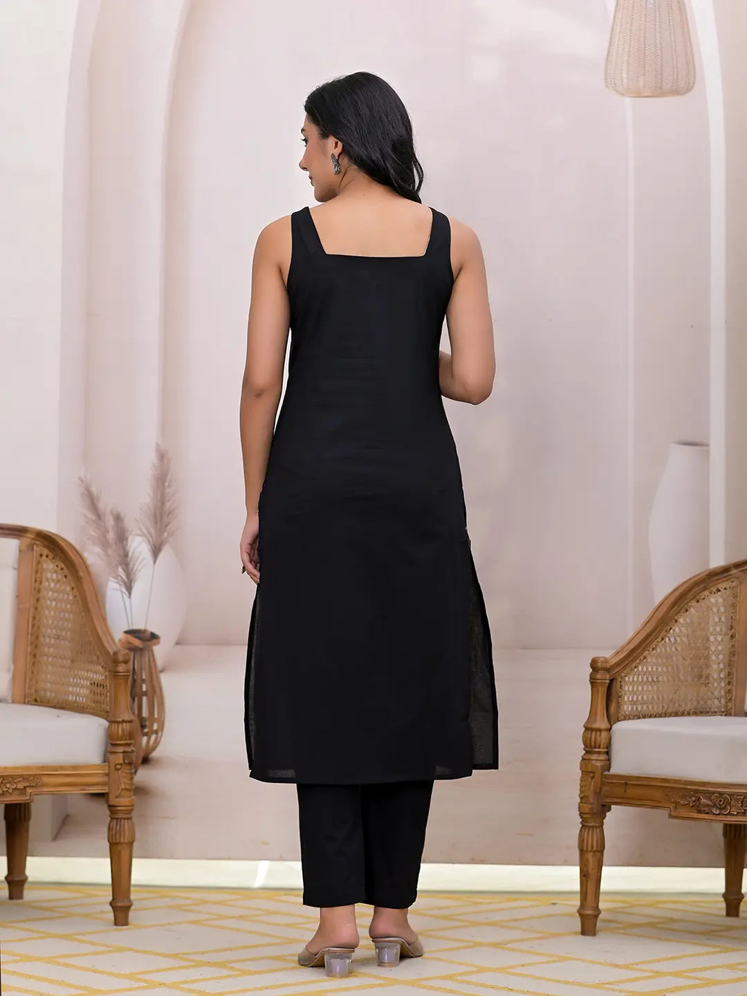 Yufta Black Pure Cotton Straight Suit Set  Grab2Buy Yufta Grab2Buy