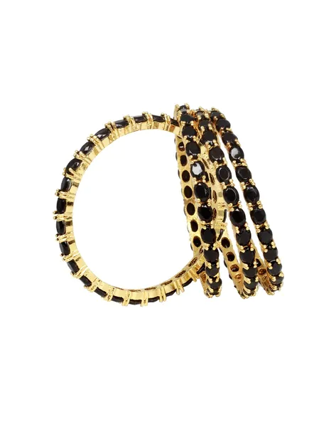 Gold-Polished Alloy American Diamond Combo Of Black & Silver Bangles - The Pari 