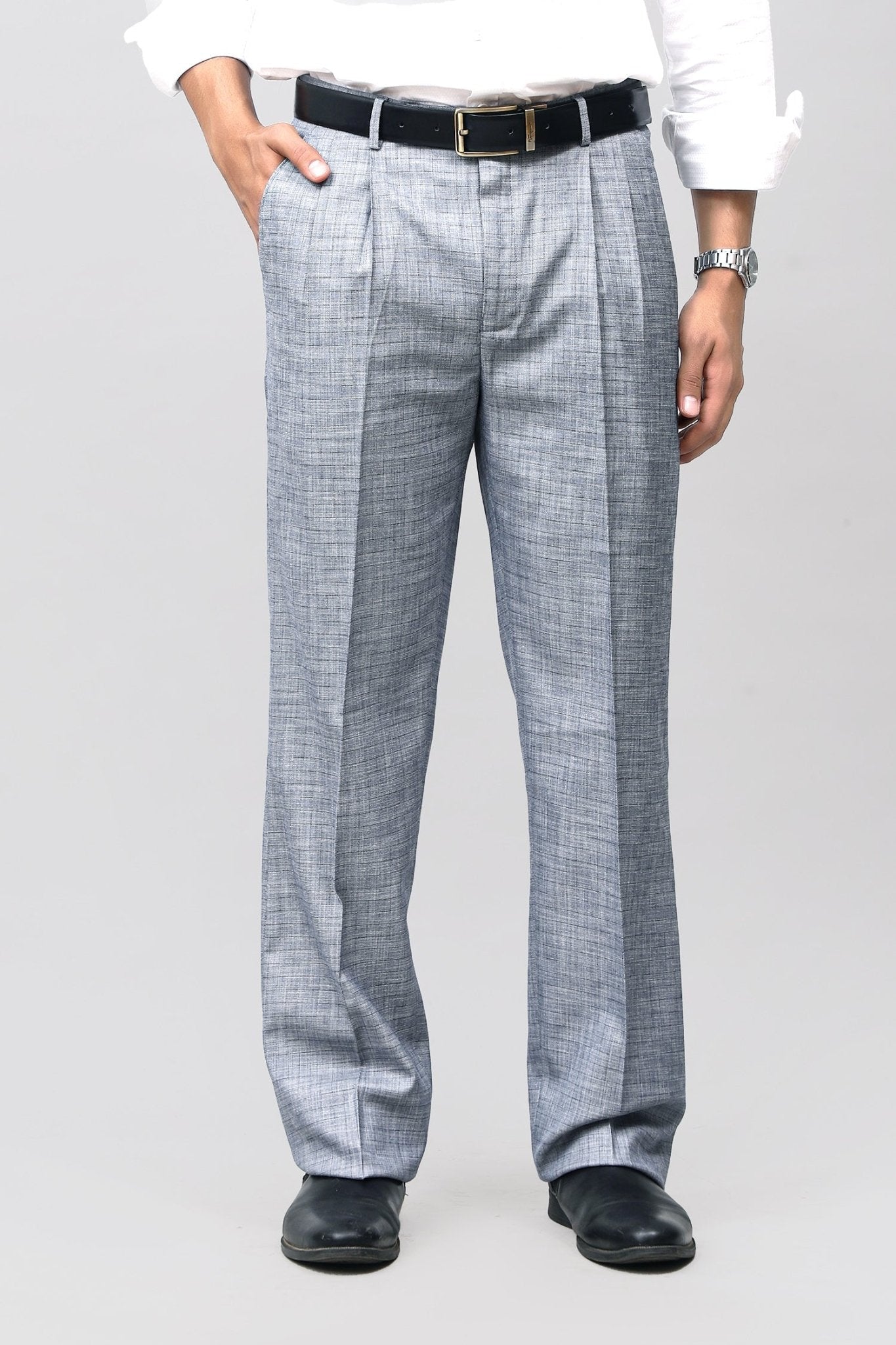 Bluebird Elegant Blue Check Pleated Trouser 