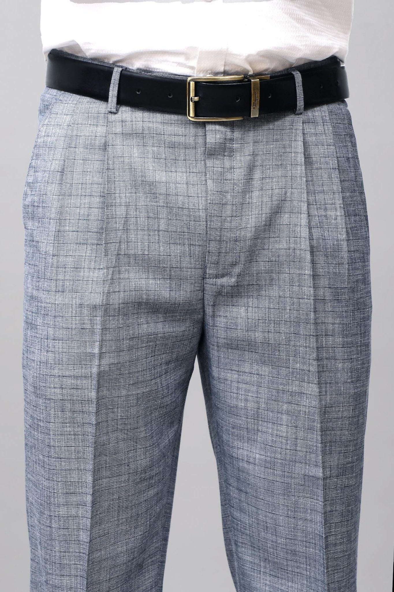 Bluebird Elegant Blue Check Pleated Trouser 