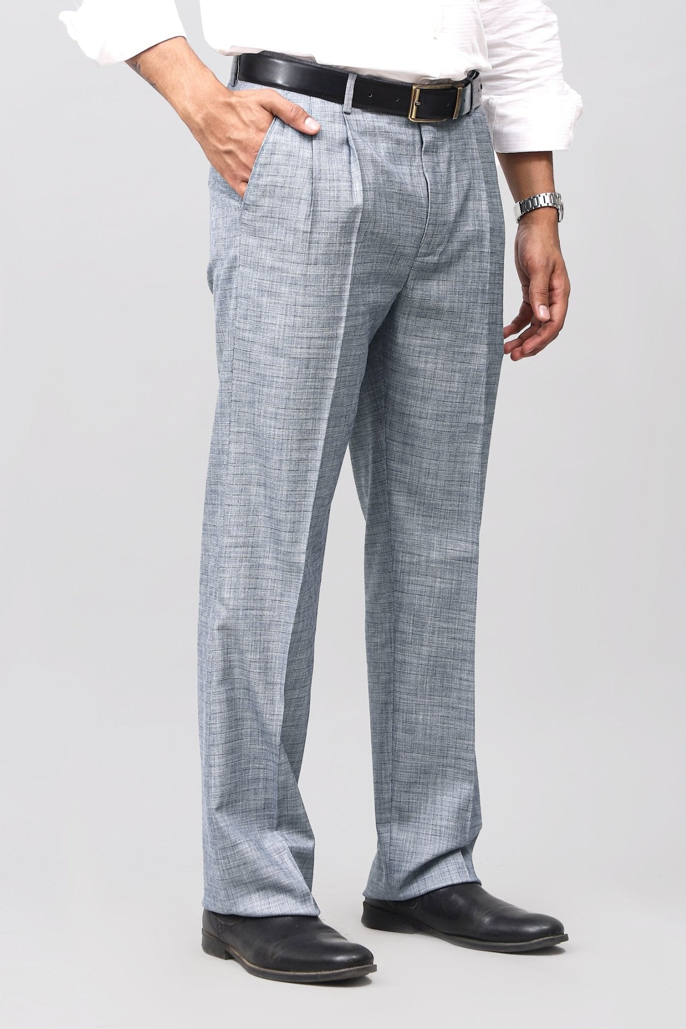 Bluebird Elegant Blue Check Pleated Trouser 